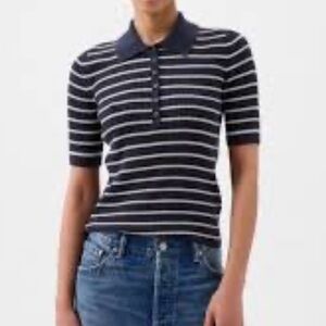 GAP Lightweight CashSoft Sweater navy and white ribbed polo MT
